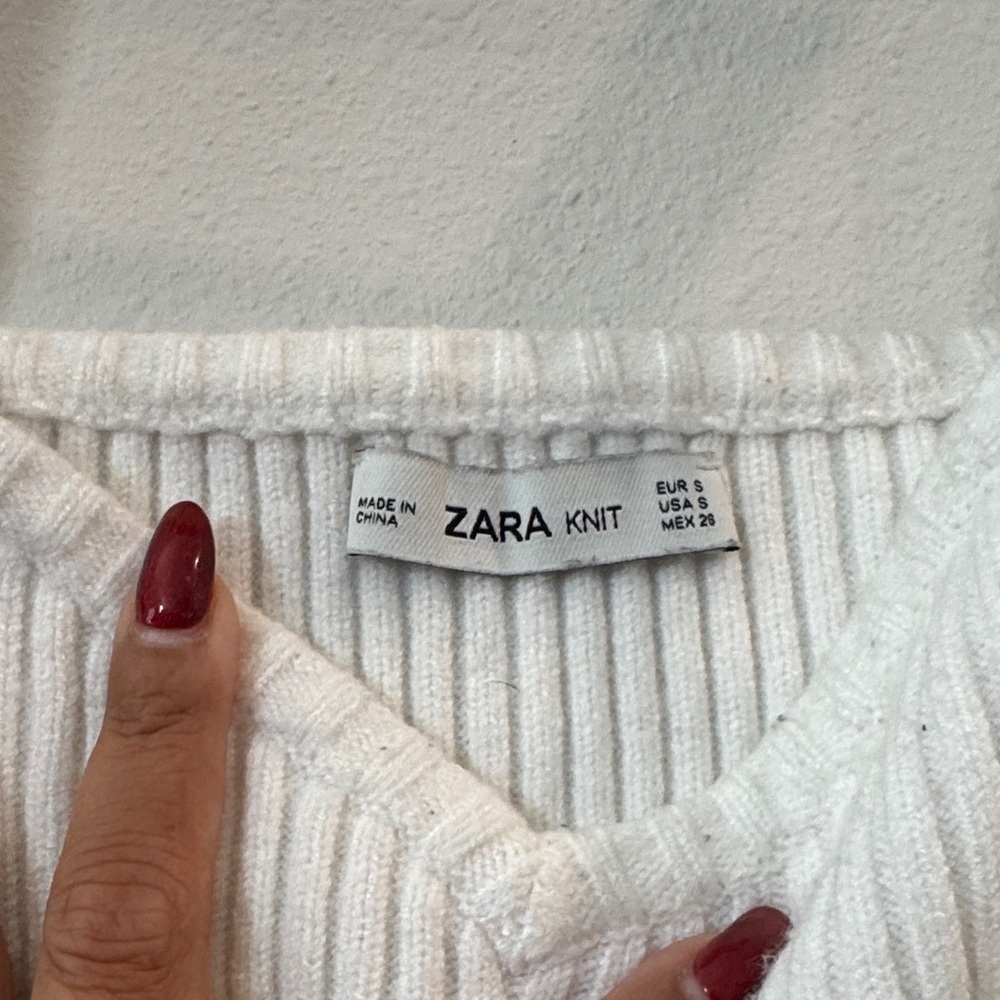 Zara White Ribbed Square-Neck Tank Top - Picture 2 of 3
